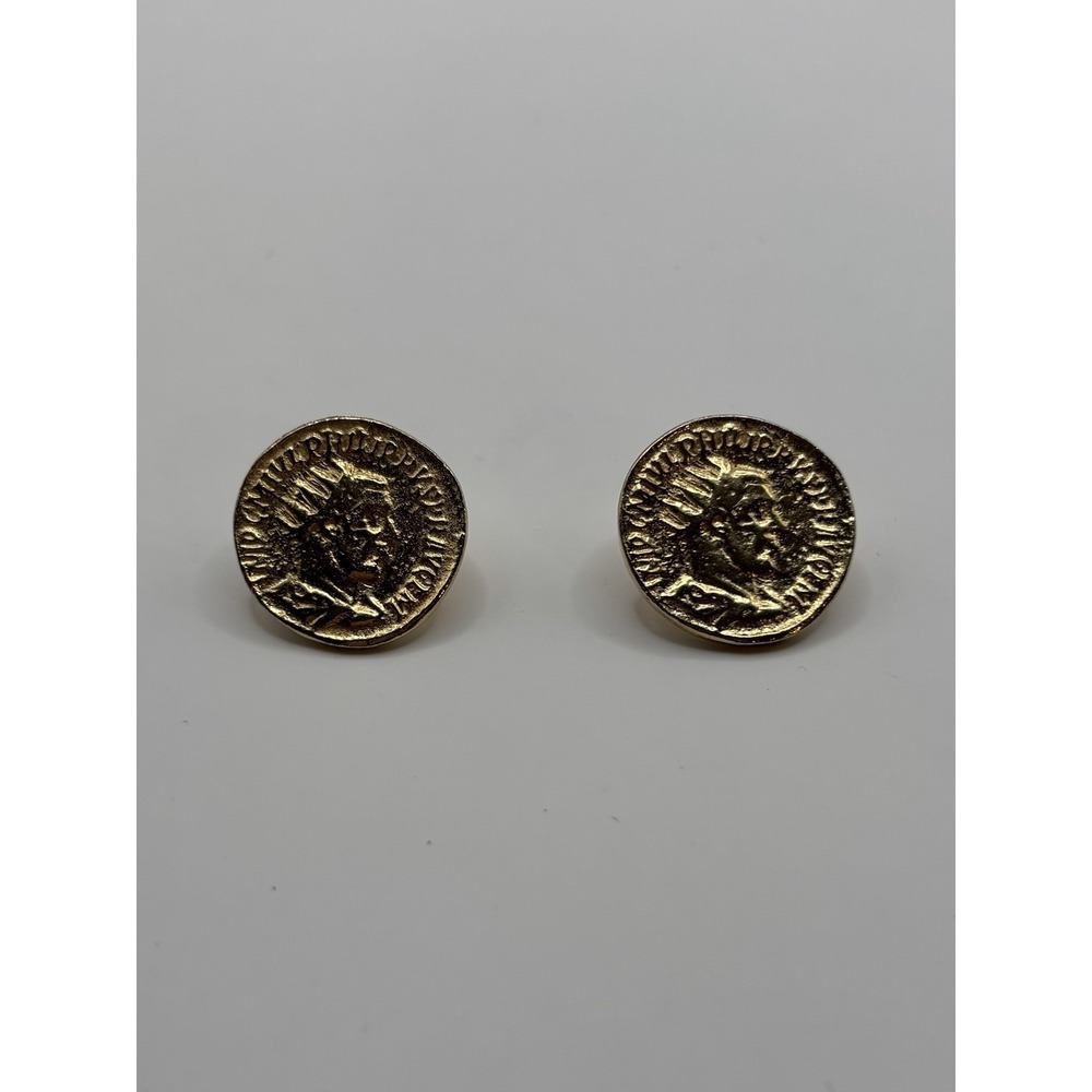 CAROL LEE Gold Tone Faux Ancient Coin Money‎ Earrings
